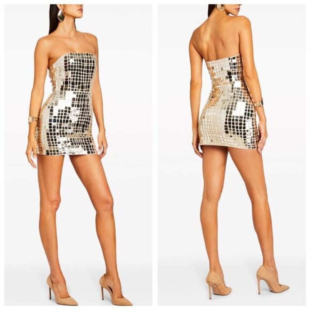 Retrofete Kaleido Womens Embellished Strapless Mini Dress Gold Size Medium - Picture 2 of 15